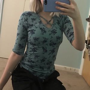 Teal Shirt with Navy Flowers